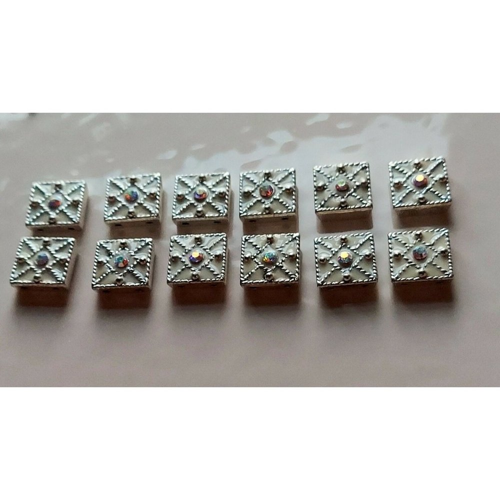 12 Double Hole White Silver Metal Sliders Beads AB Swarovski Crystals 14mm 1"